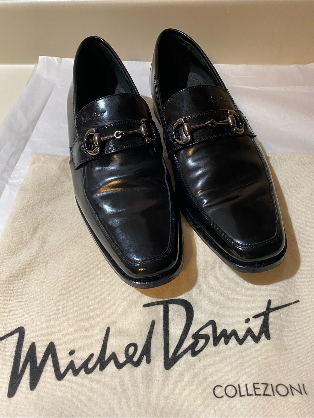 Black Leather Bit Slip-On Loafers for Men